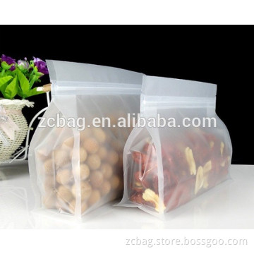 laminate matte flat bottom PE plastic boxpouch quad side seal gusset square bottom standup zipper lock packaging bags